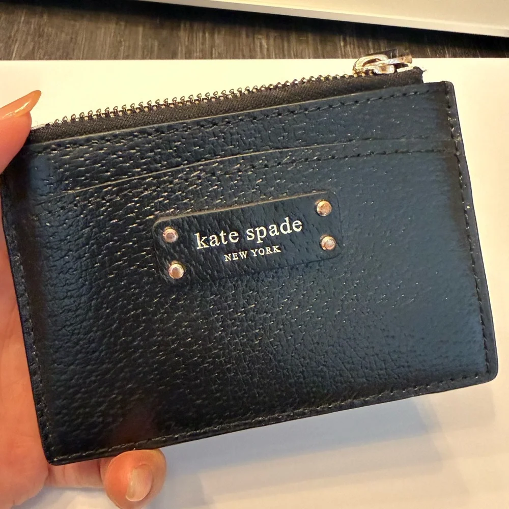 Kate Spade New York Black Leather Zip Card Holder Wallet